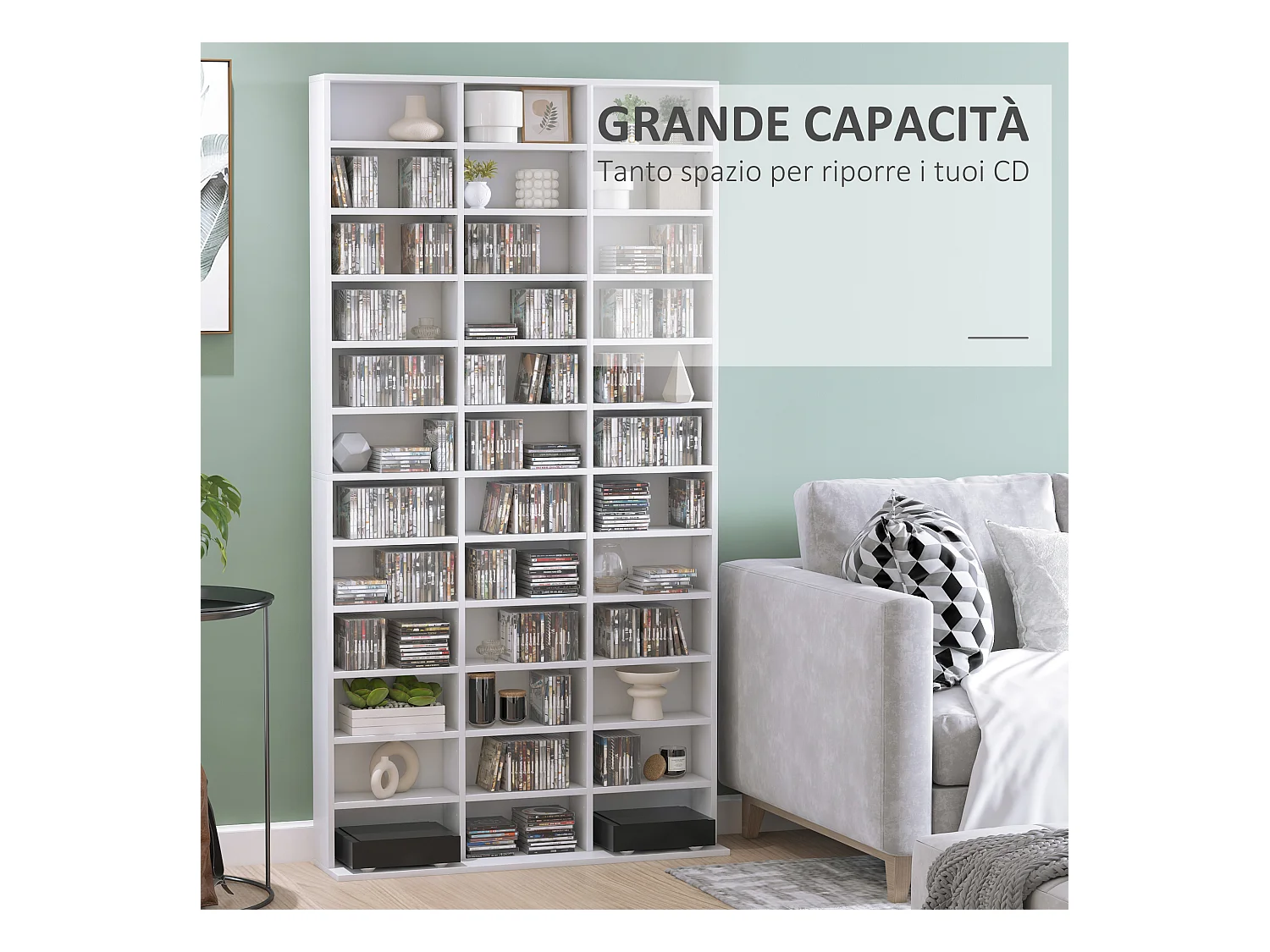 Libreria porta cd con 3 colonne da 12 ripiani in legno bianco
