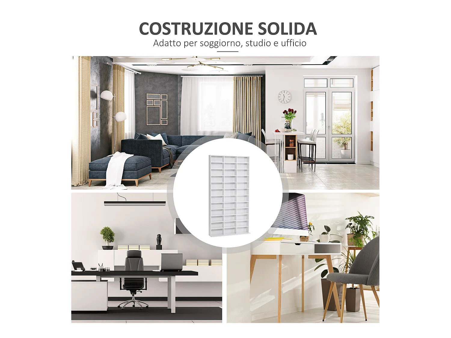 Libreria porta cd con 3 colonne da 12 ripiani in legno bianco