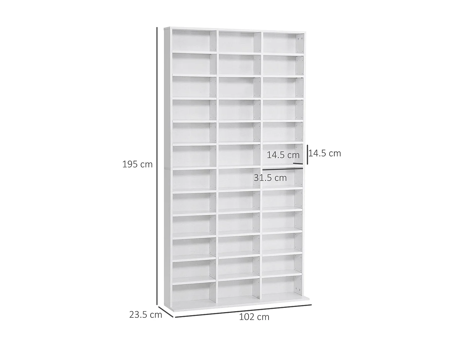 Libreria porta cd con 3 colonne da 12 ripiani in legno bianco