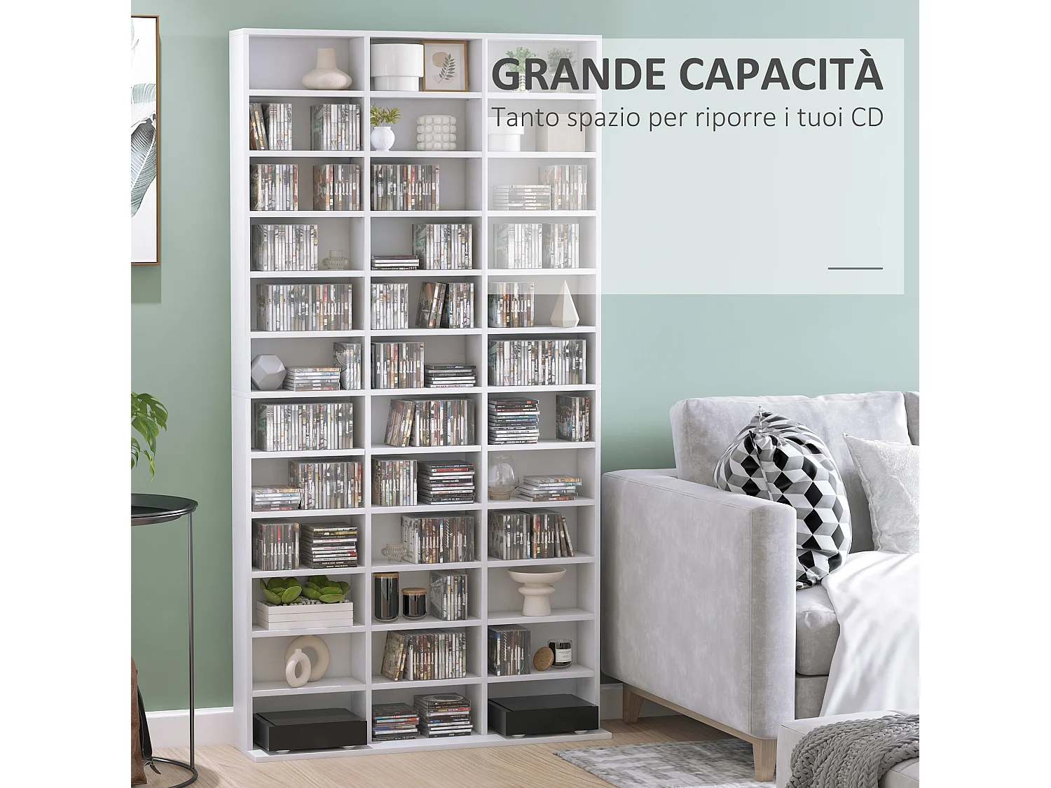 Libreria porta cd con 3 colonne da 12 ripiani in legno bianco