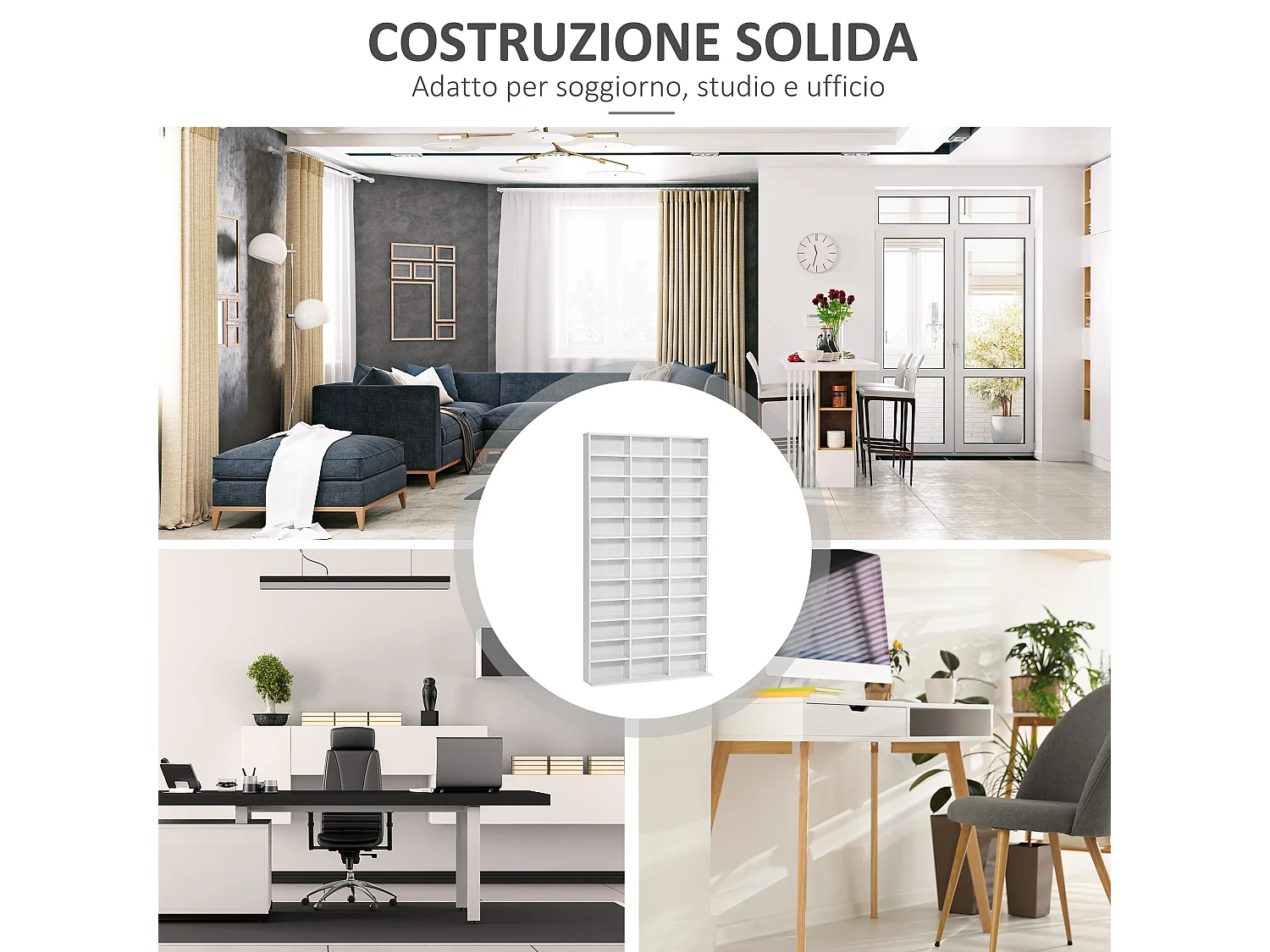 Libreria porta cd con 3 colonne da 12 ripiani in legno bianco
