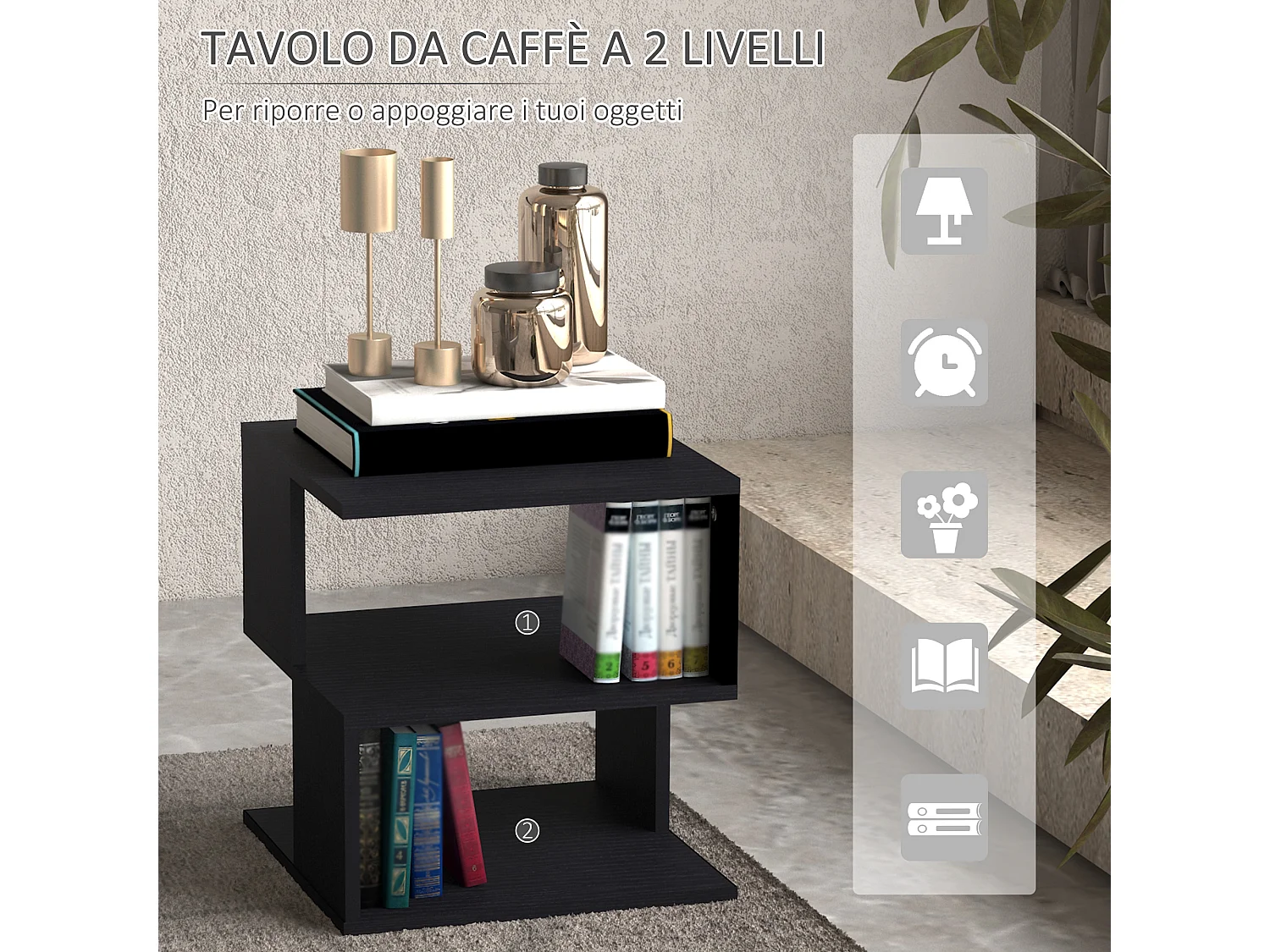 Tavolino da salotto moderno a 3 ripiani in legno 40x40x43cm