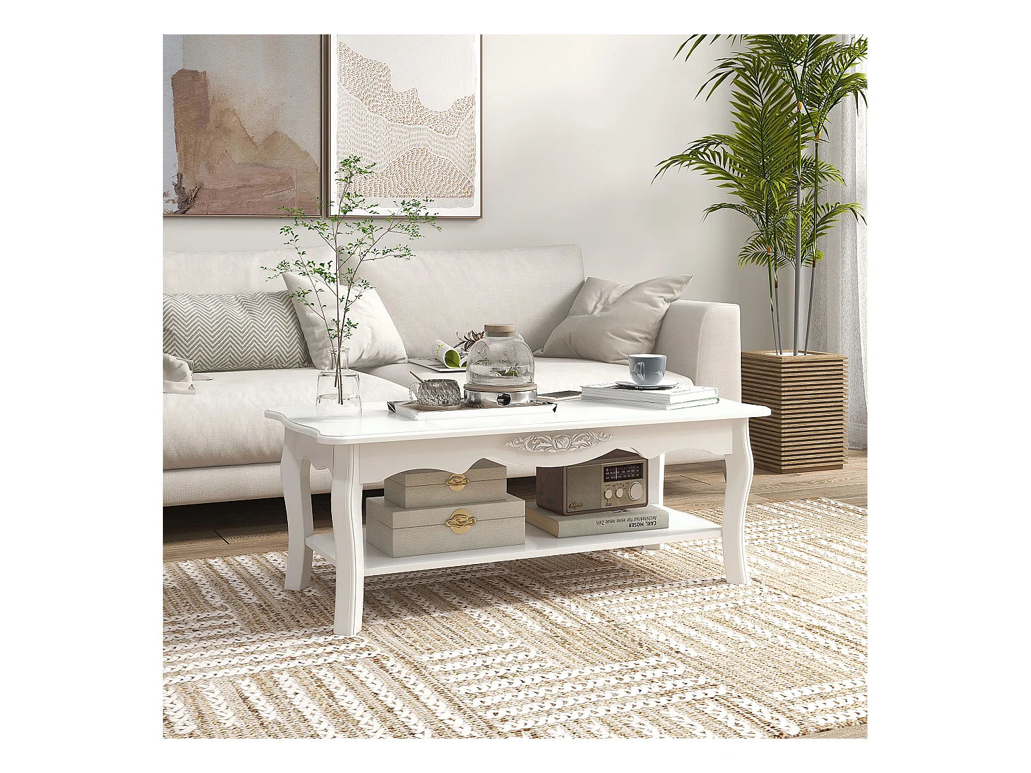 Tavolino da salotto da caffè basso in legno bianco