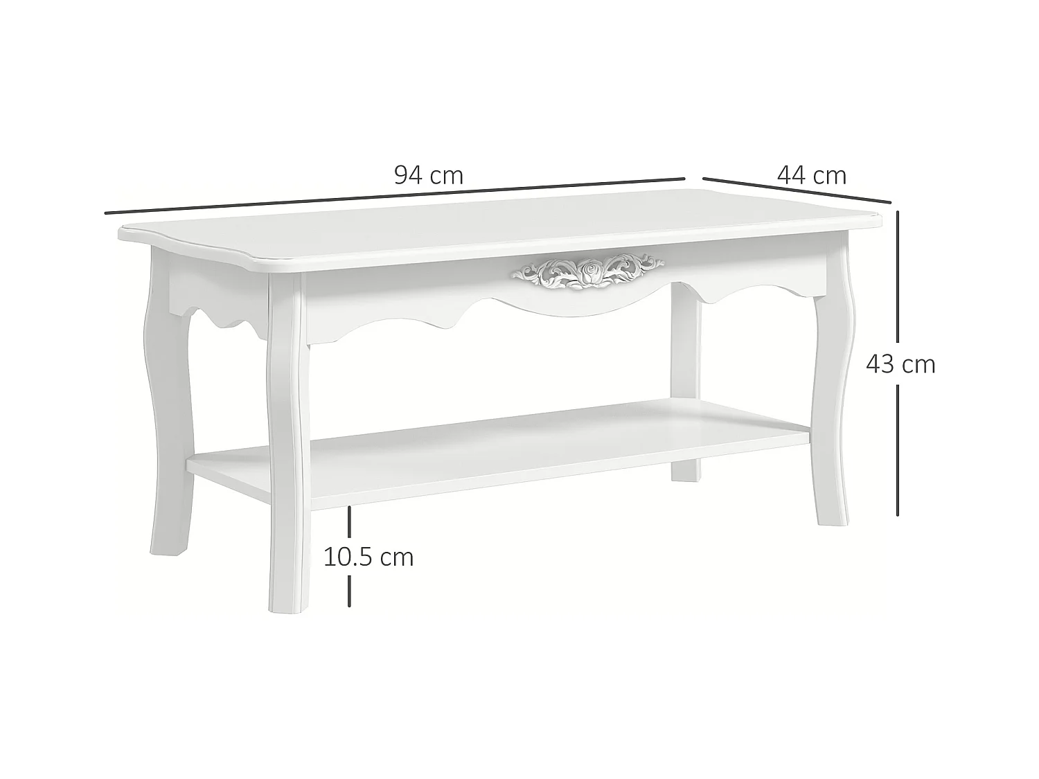 Tavolino da salotto da caffè basso in legno bianco
