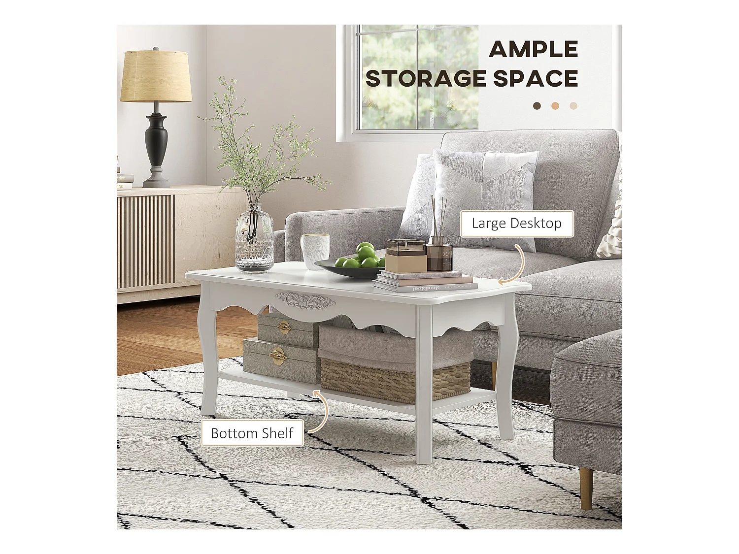 Tavolino da salotto da caffè basso in legno bianco