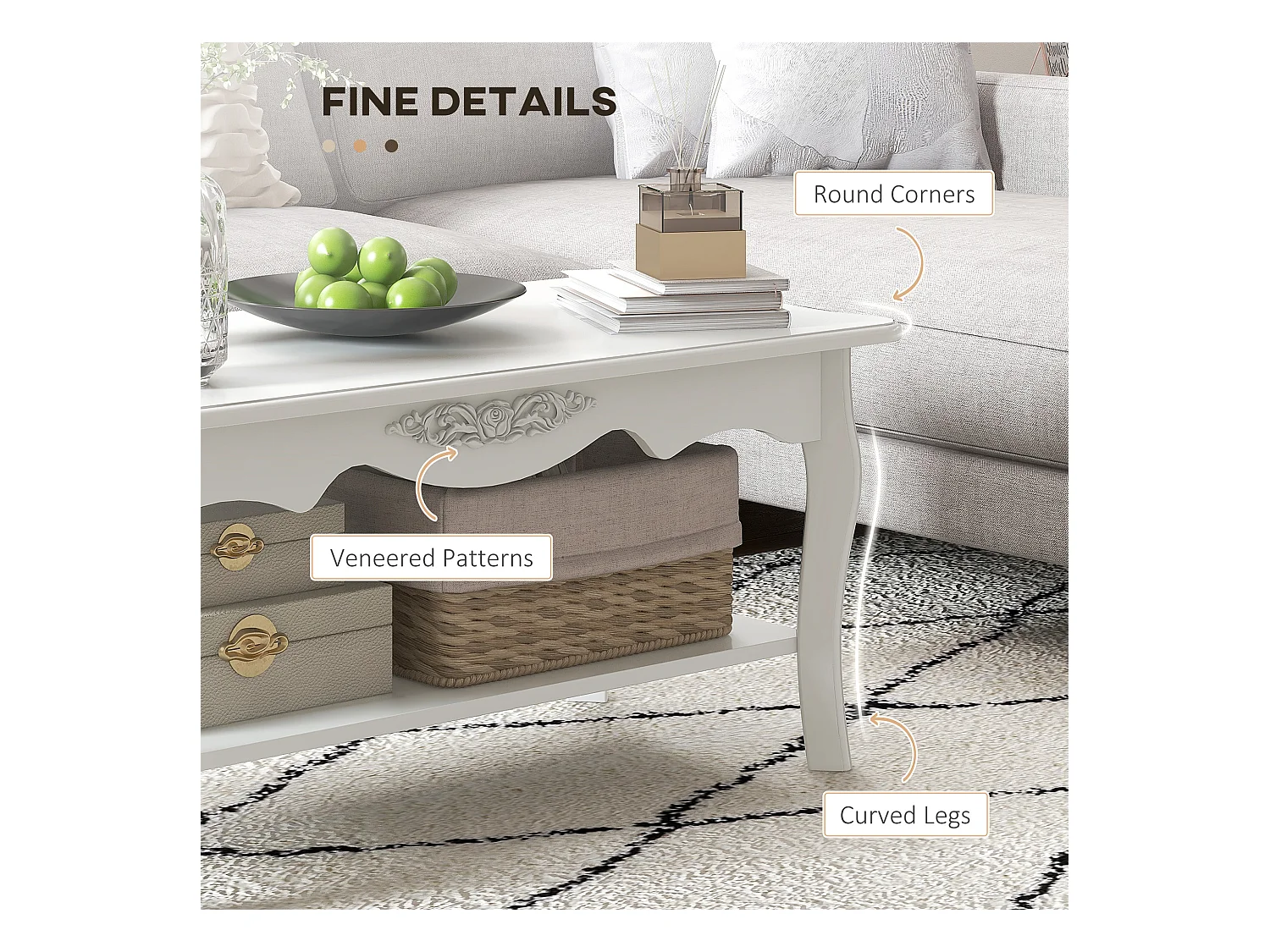 Tavolino da salotto da caffè basso in legno bianco