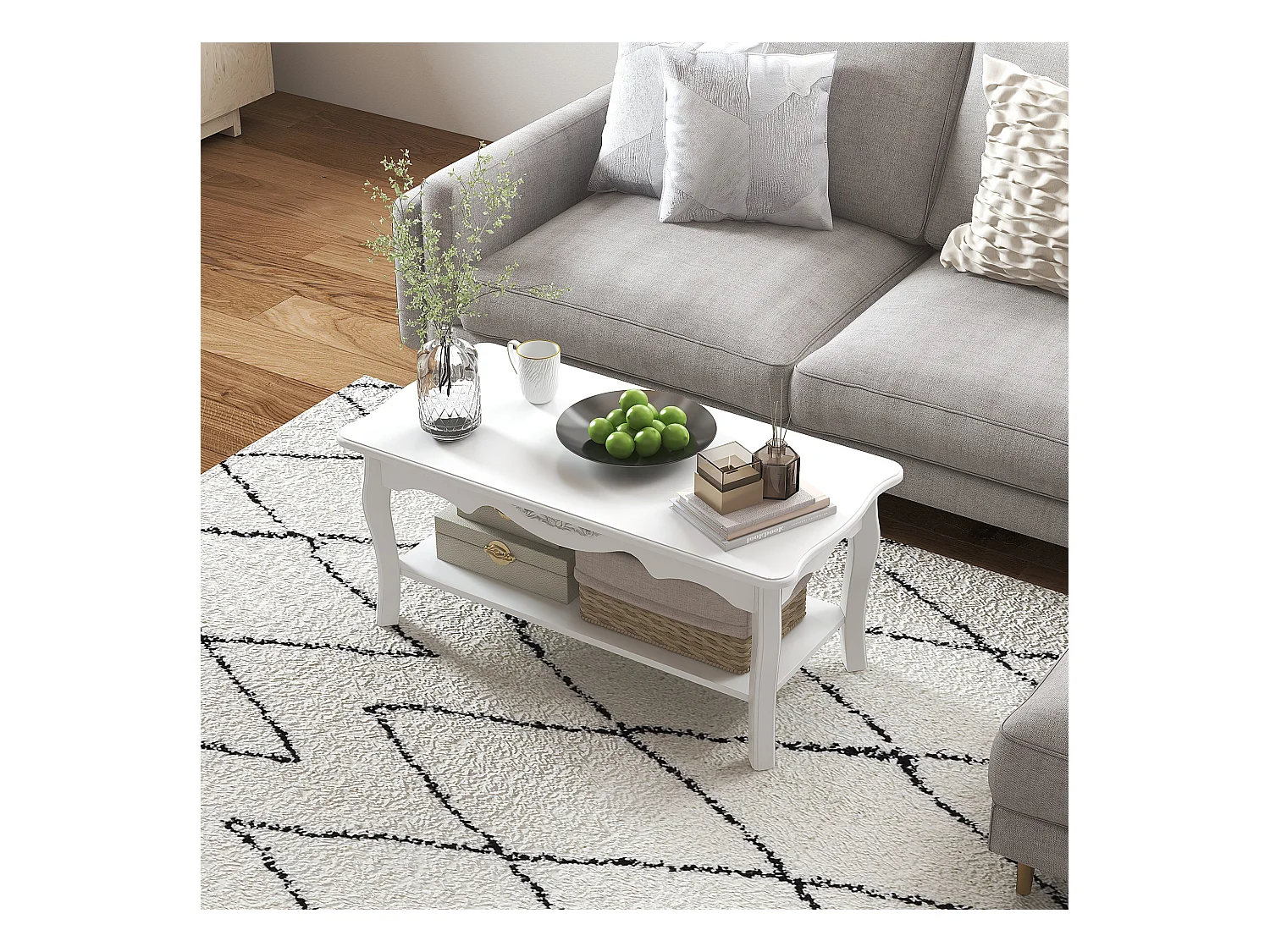 Tavolino da salotto da caffè basso in legno bianco