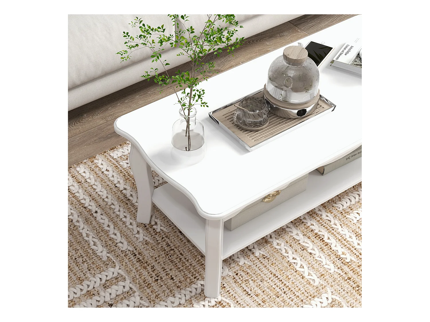 Tavolino da salotto da caffè basso in legno bianco