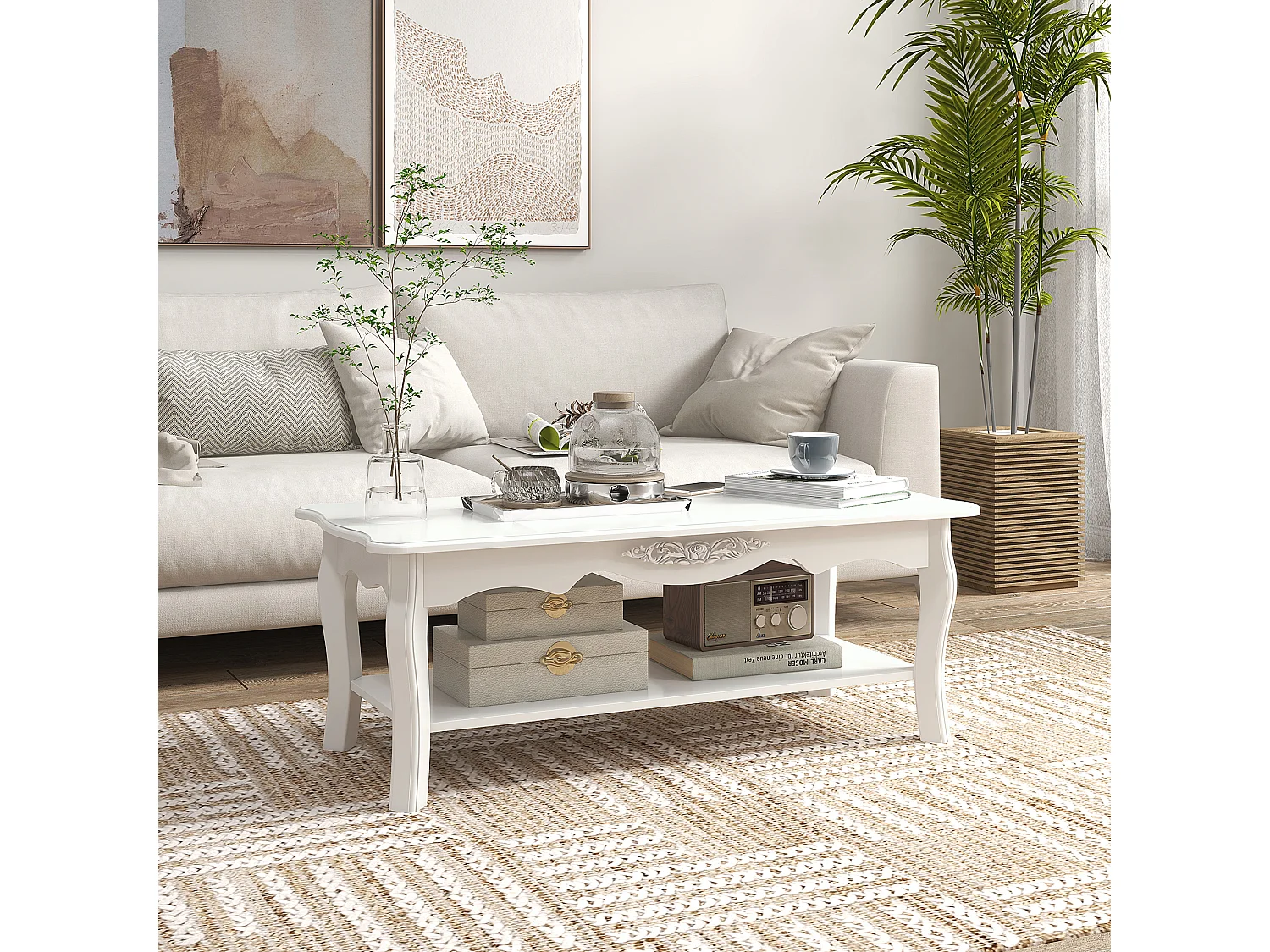 Tavolino da salotto da caffè basso in legno bianco