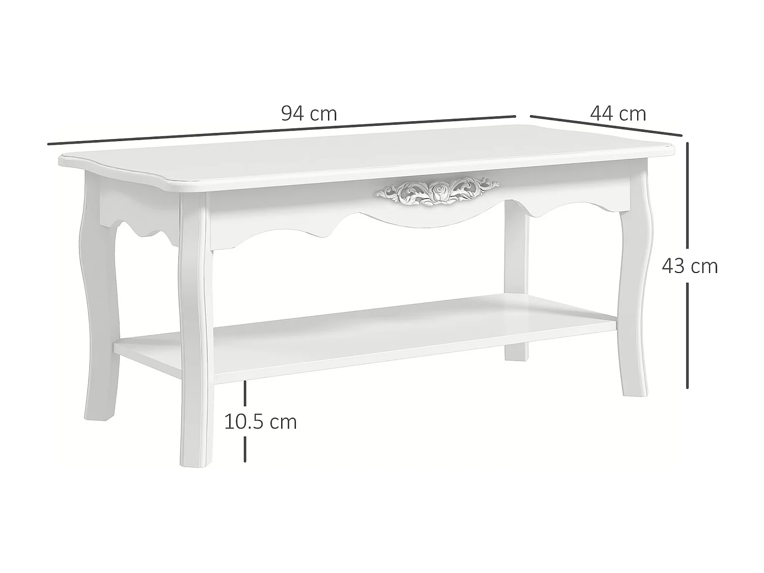 Tavolino da salotto da caffè basso in legno bianco