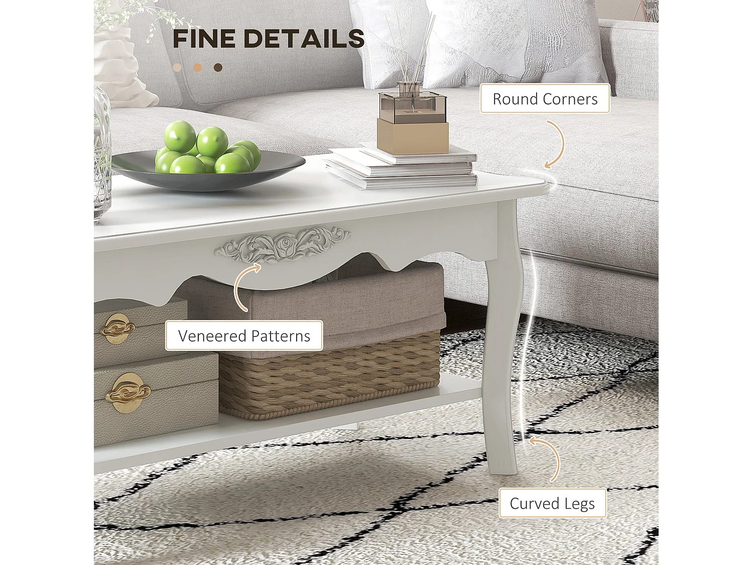 Tavolino da salotto da caffè basso in legno bianco