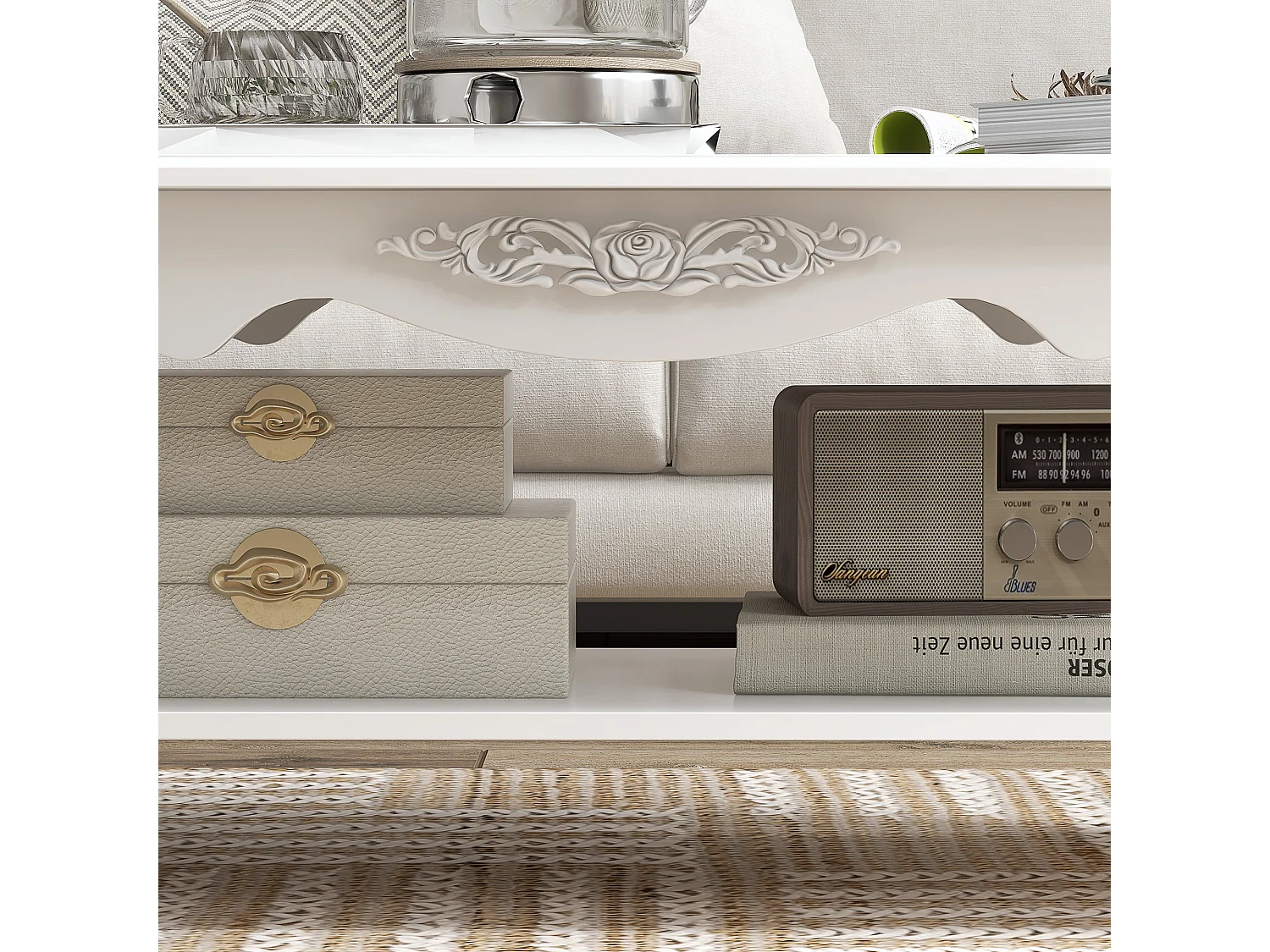 Tavolino da salotto da caffè basso in legno bianco