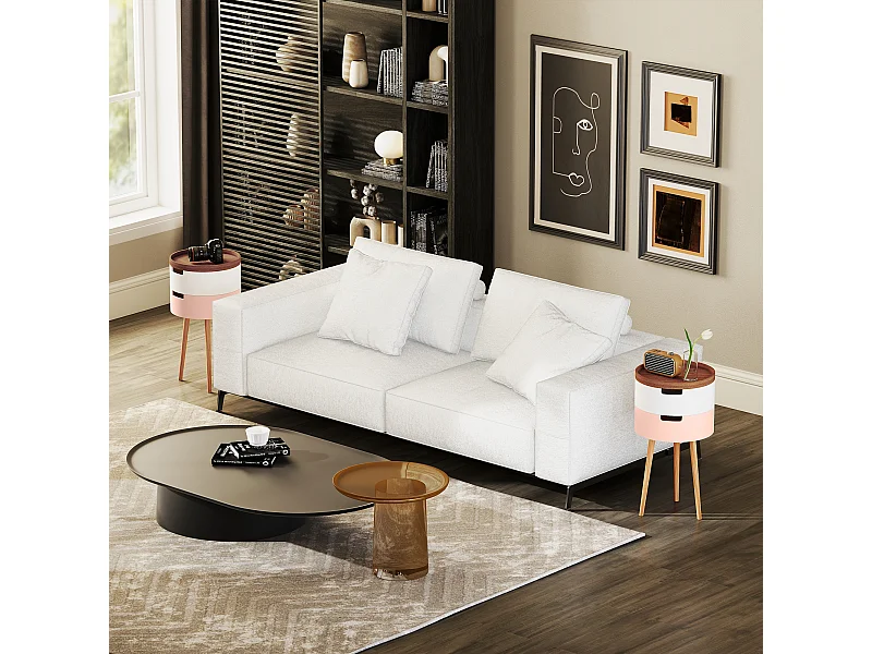 Set 2 tavolini da caffè 3 livelli con vani contenitore e piano vassoio