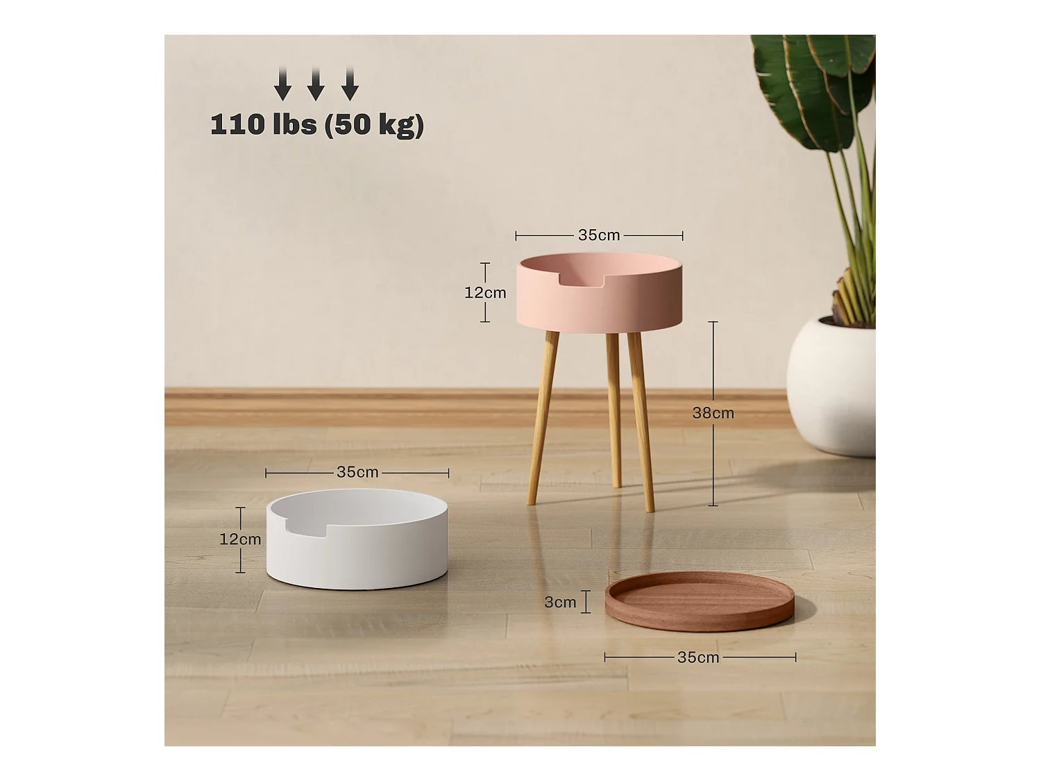 Set 2 tavolini da caffè 3 livelli con vani contenitore e piano vassoio