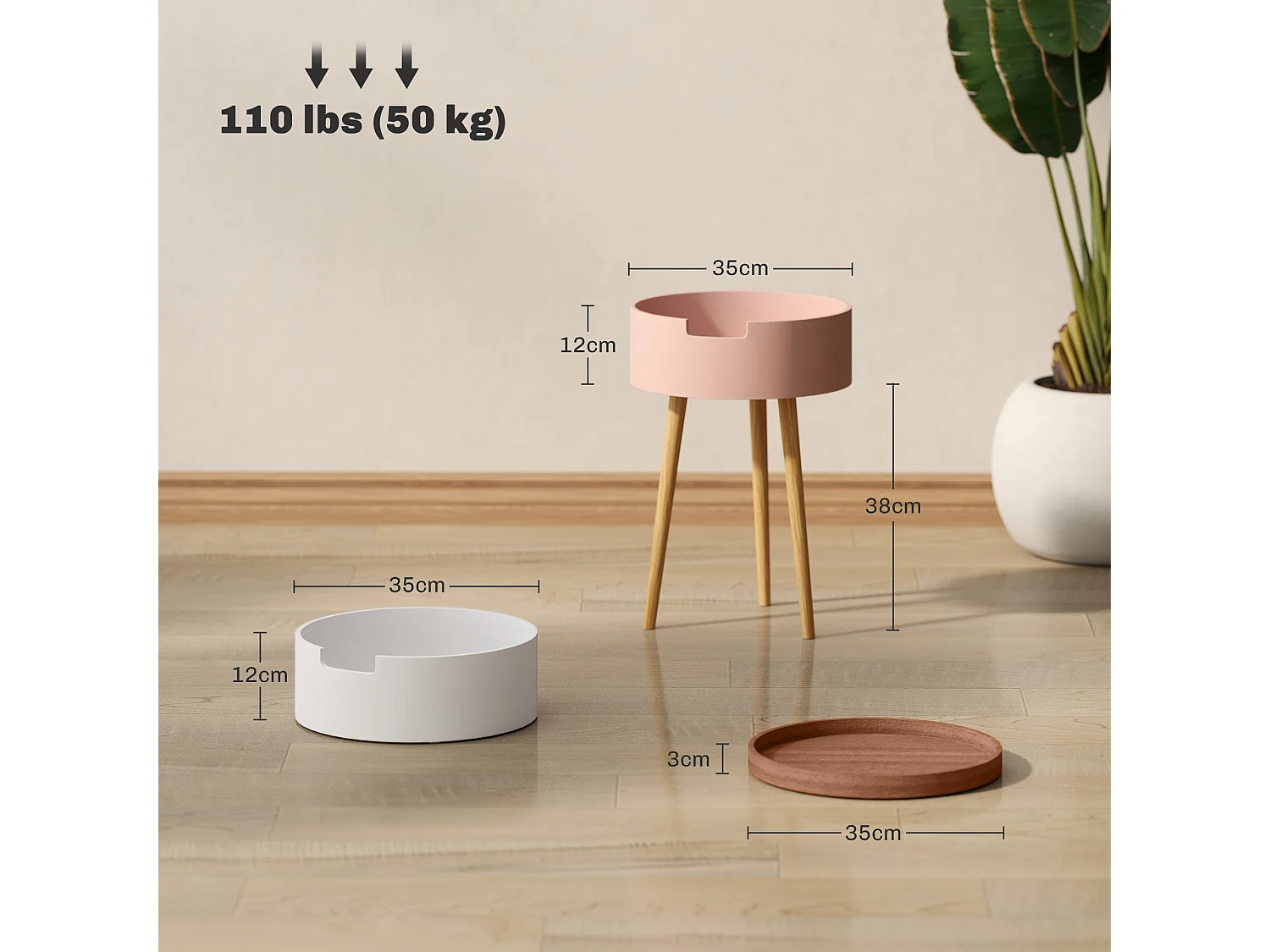 Set 2 tavolini da caffè 3 livelli con vani contenitore e piano vassoio