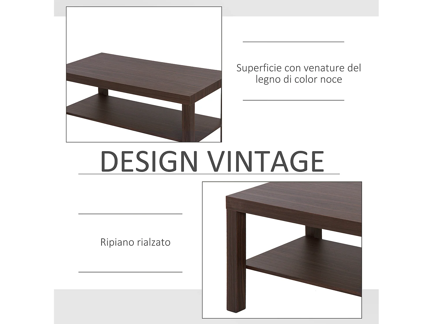 Tavolino da salotto con ripiano legno marrone