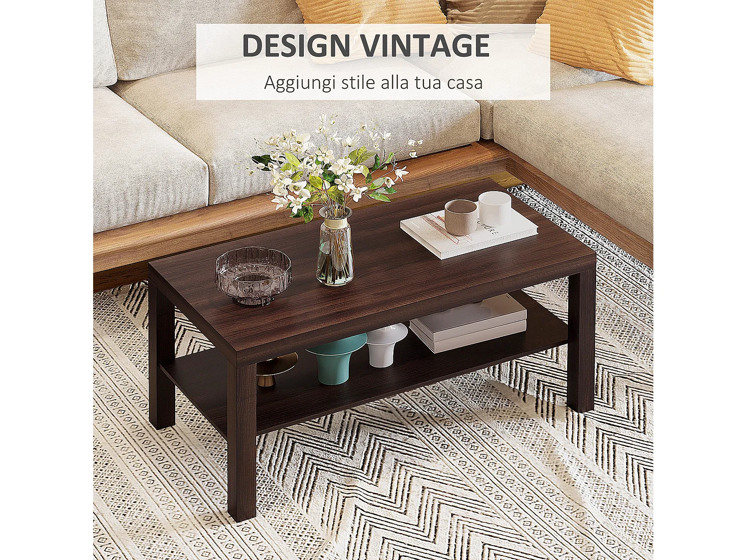 Tavolino da salotto con ripiano legno marrone