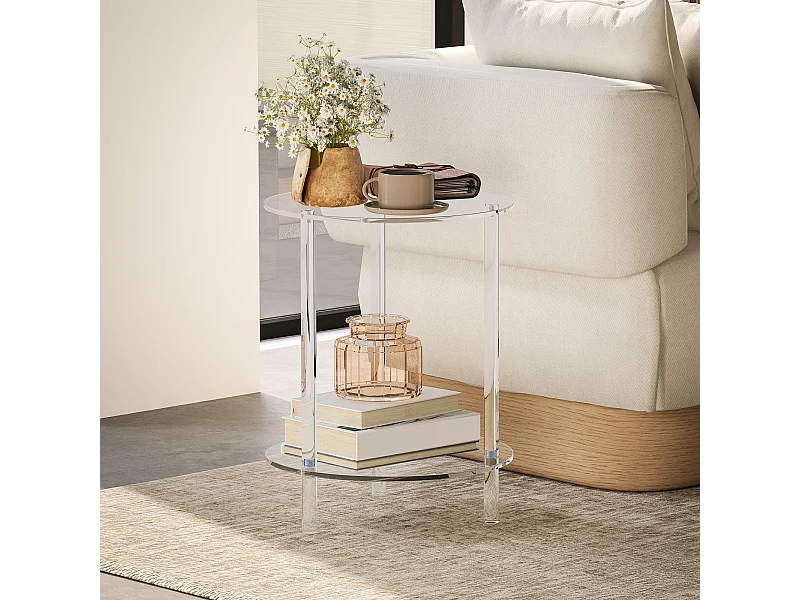 Tavolino basso e rotondo a 2 livelli in acrilico Ø40x50 cm