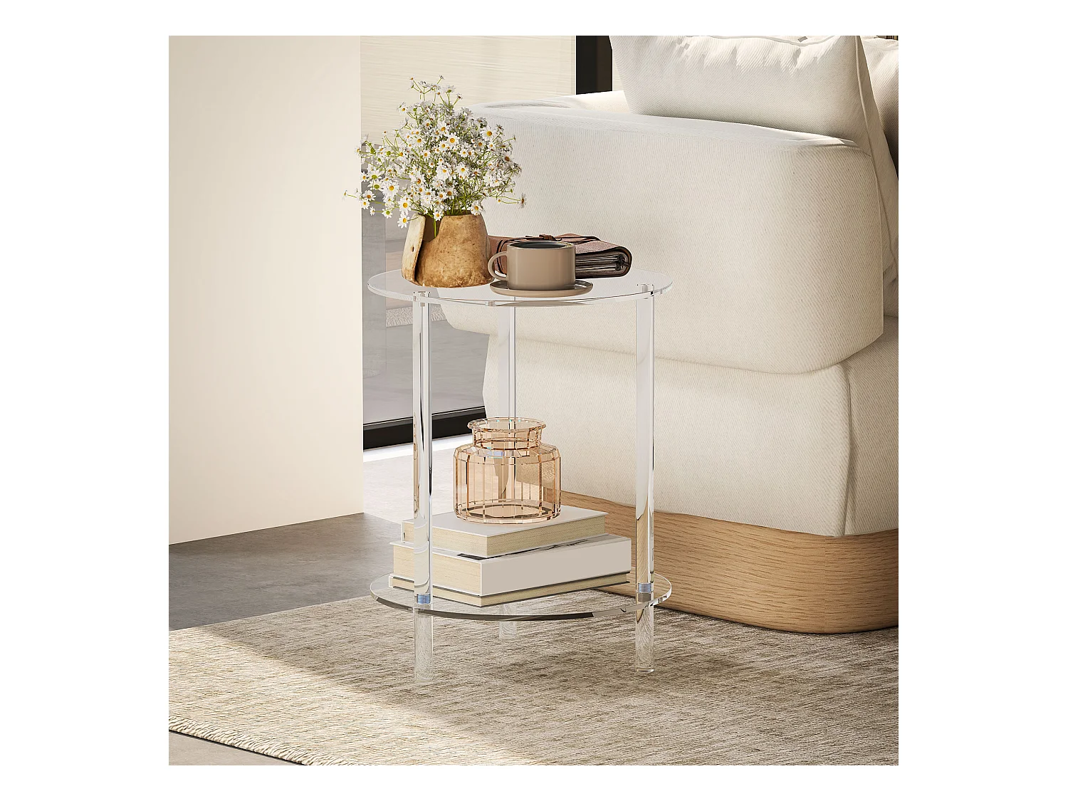 Tavolino basso e rotondo a 2 livelli in acrilico Ø40x50 cm