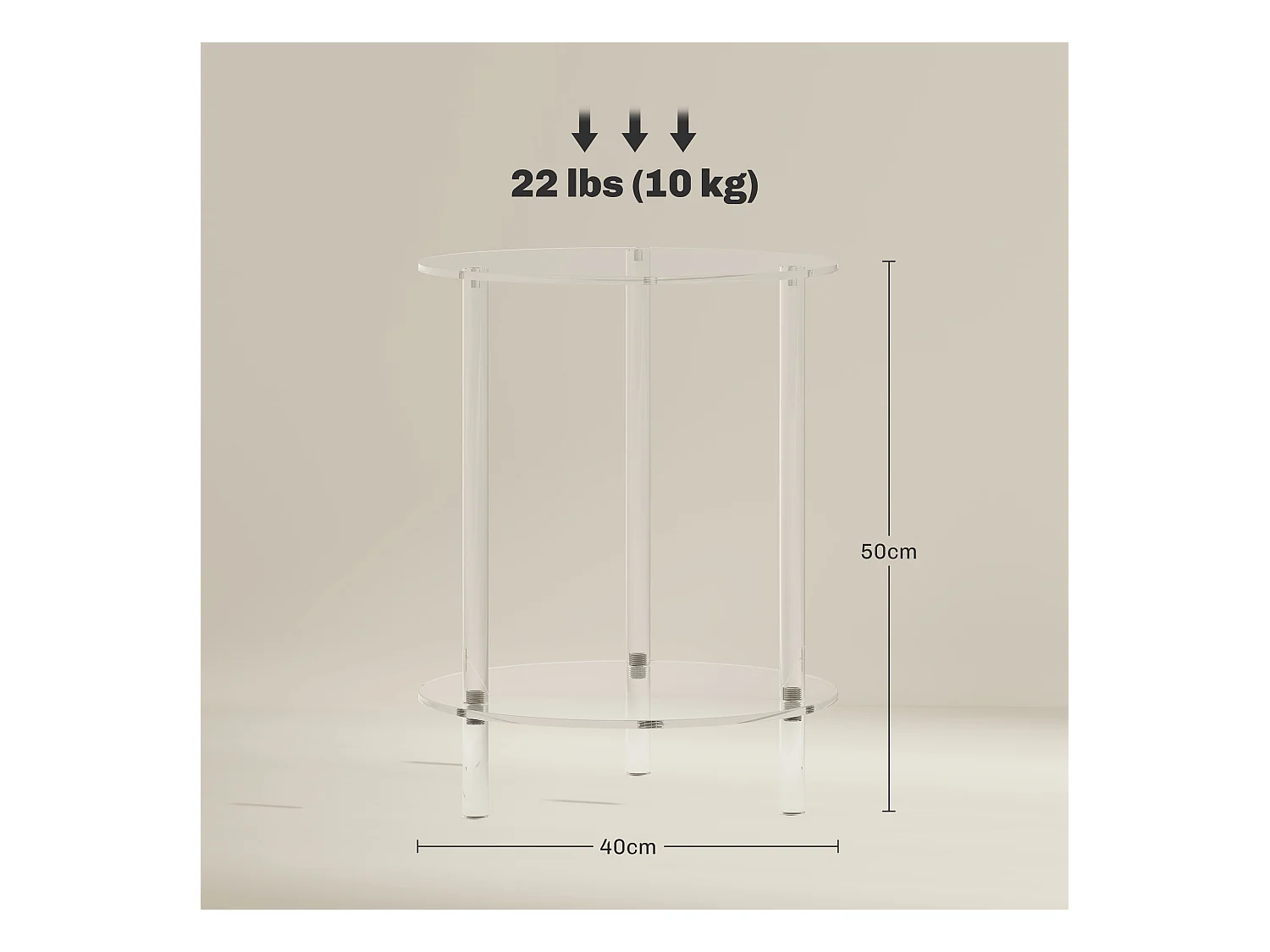 Tavolino basso e rotondo a 2 livelli in acrilico Ø40x50 cm