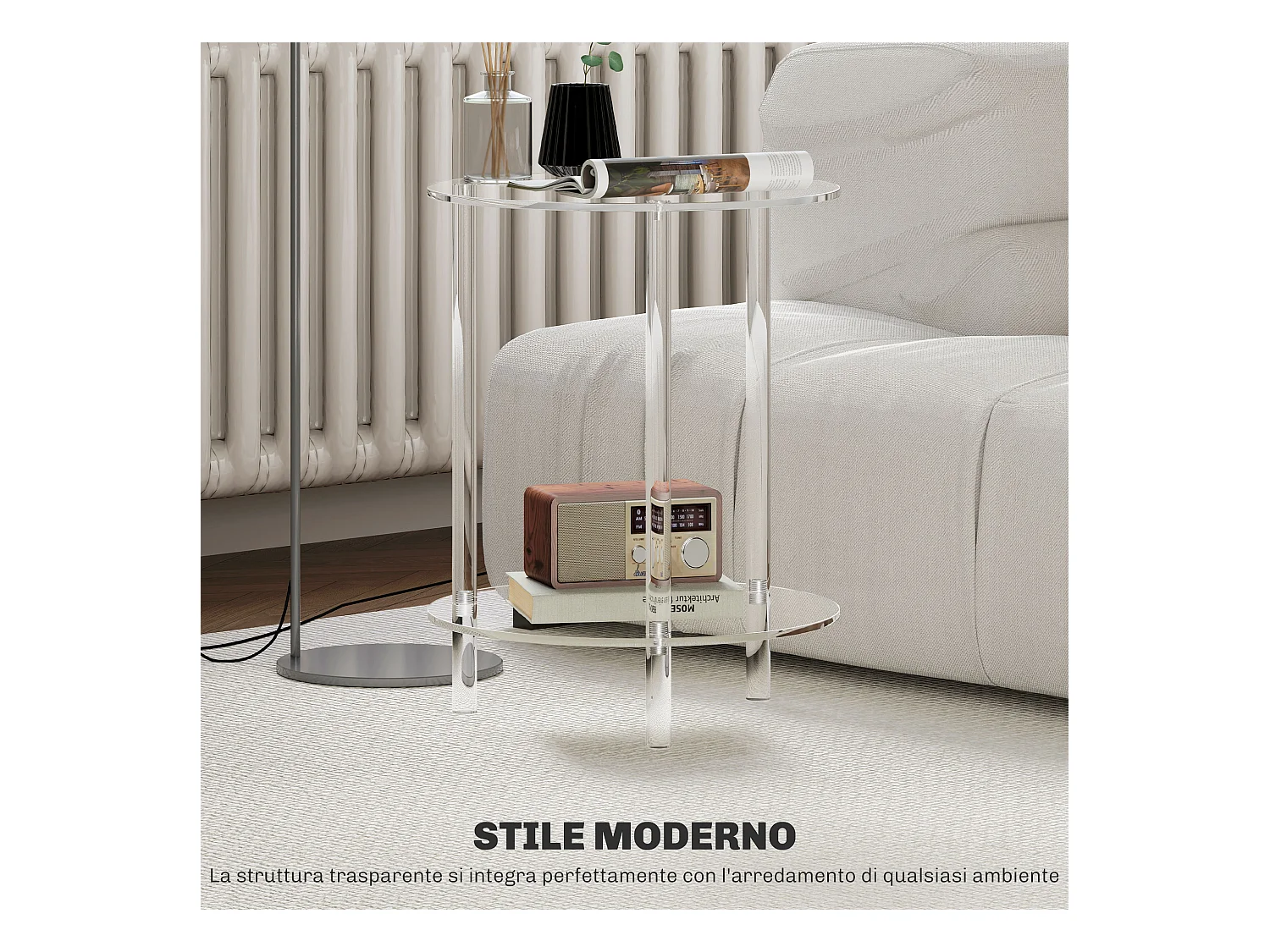 Tavolino basso e rotondo a 2 livelli in acrilico Ø40x50 cm