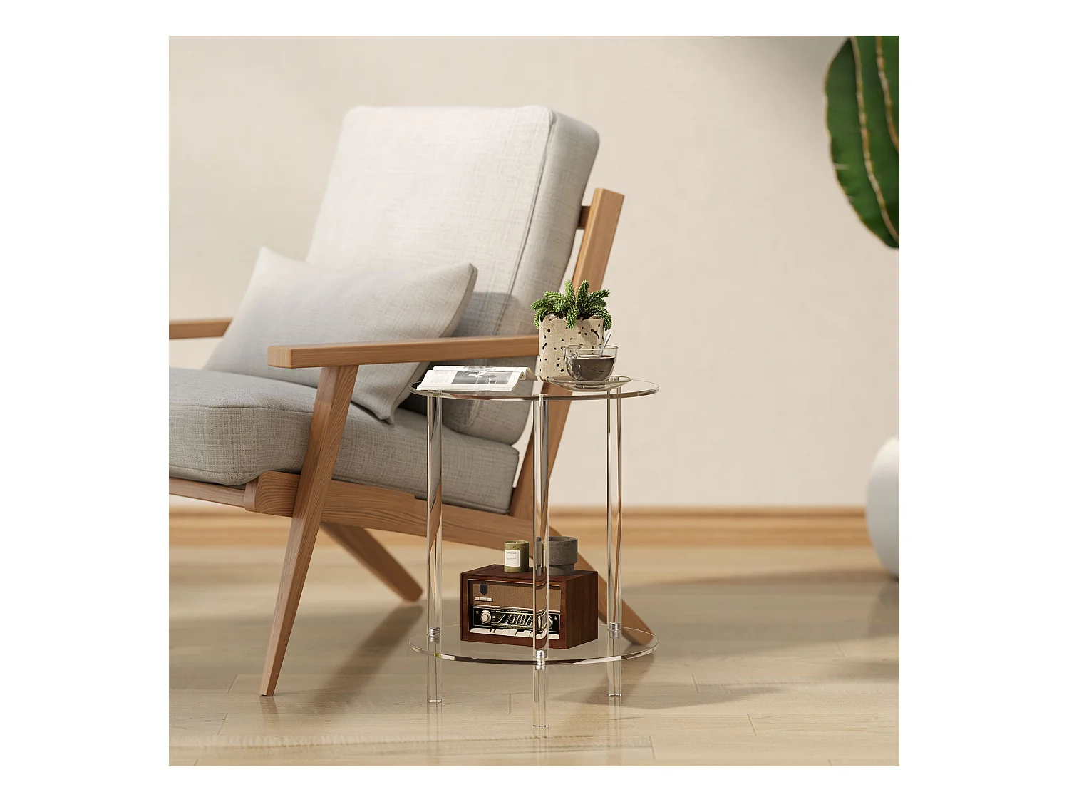 Tavolino basso e rotondo a 2 livelli in acrilico Ø40x50 cm