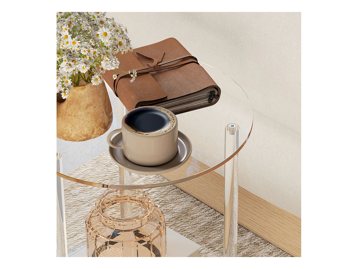 Tavolino basso e rotondo a 2 livelli in acrilico Ø40x50 cm