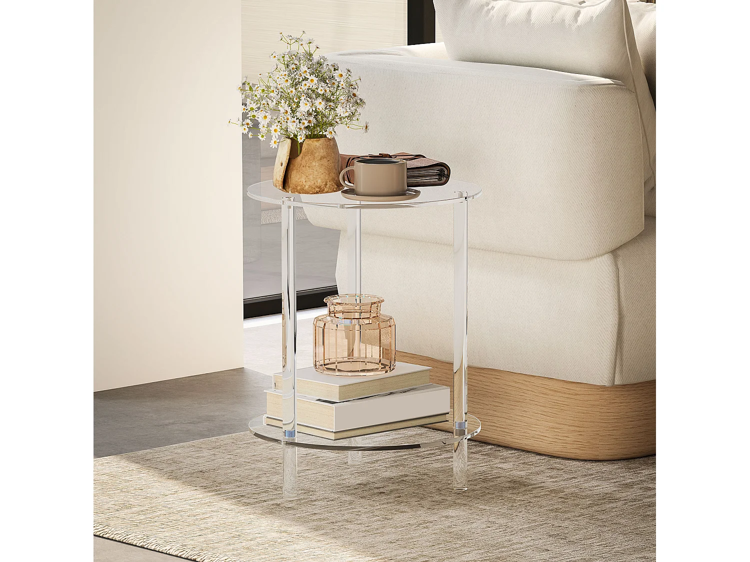 Tavolino basso e rotondo a 2 livelli in acrilico Ø40x50 cm