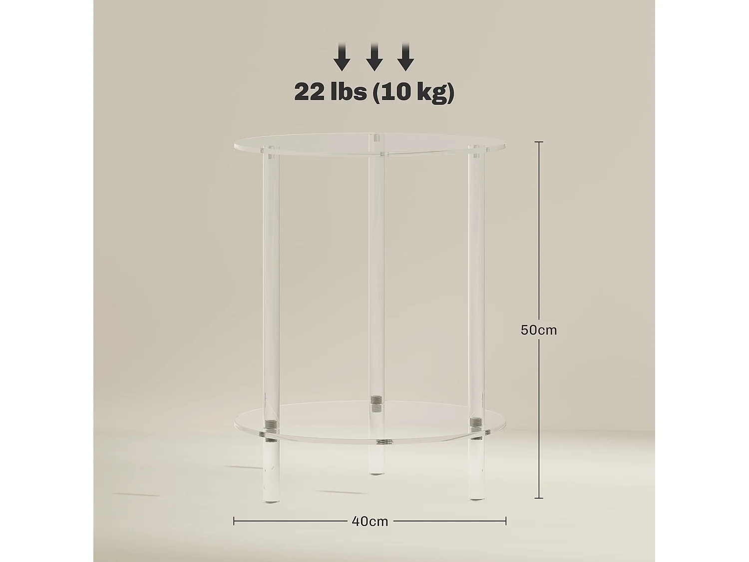 Tavolino basso e rotondo a 2 livelli in acrilico Ø40x50 cm