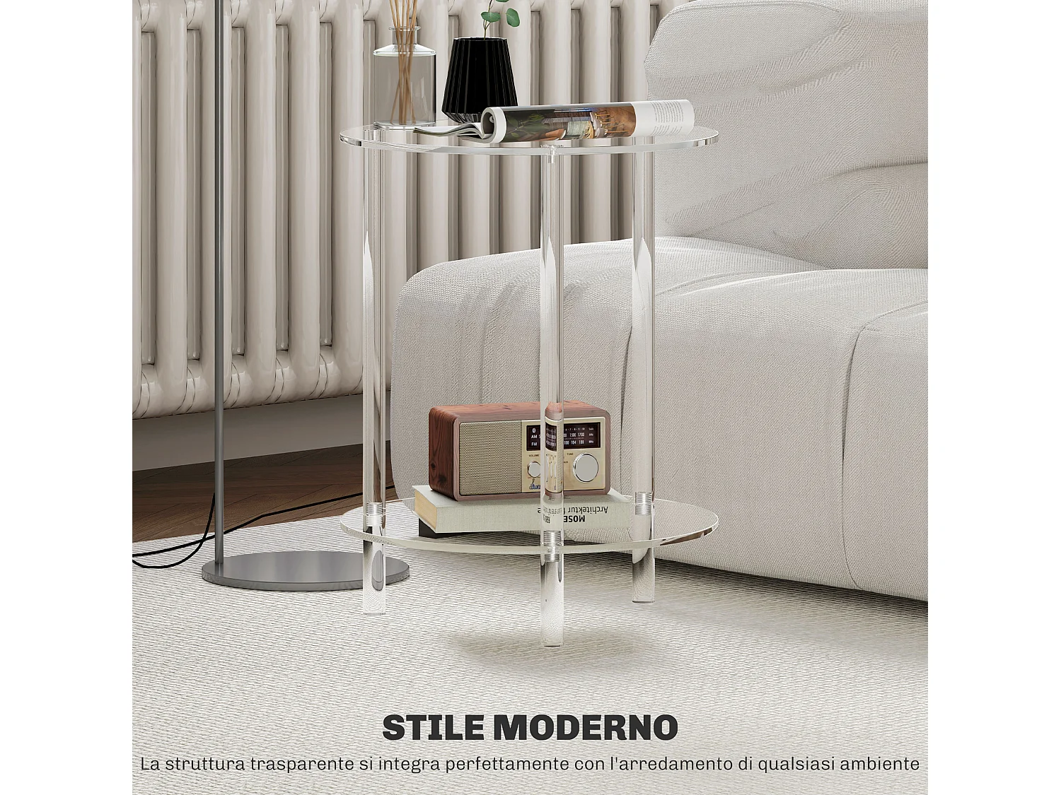 Tavolino basso e rotondo a 2 livelli in acrilico Ø40x50 cm