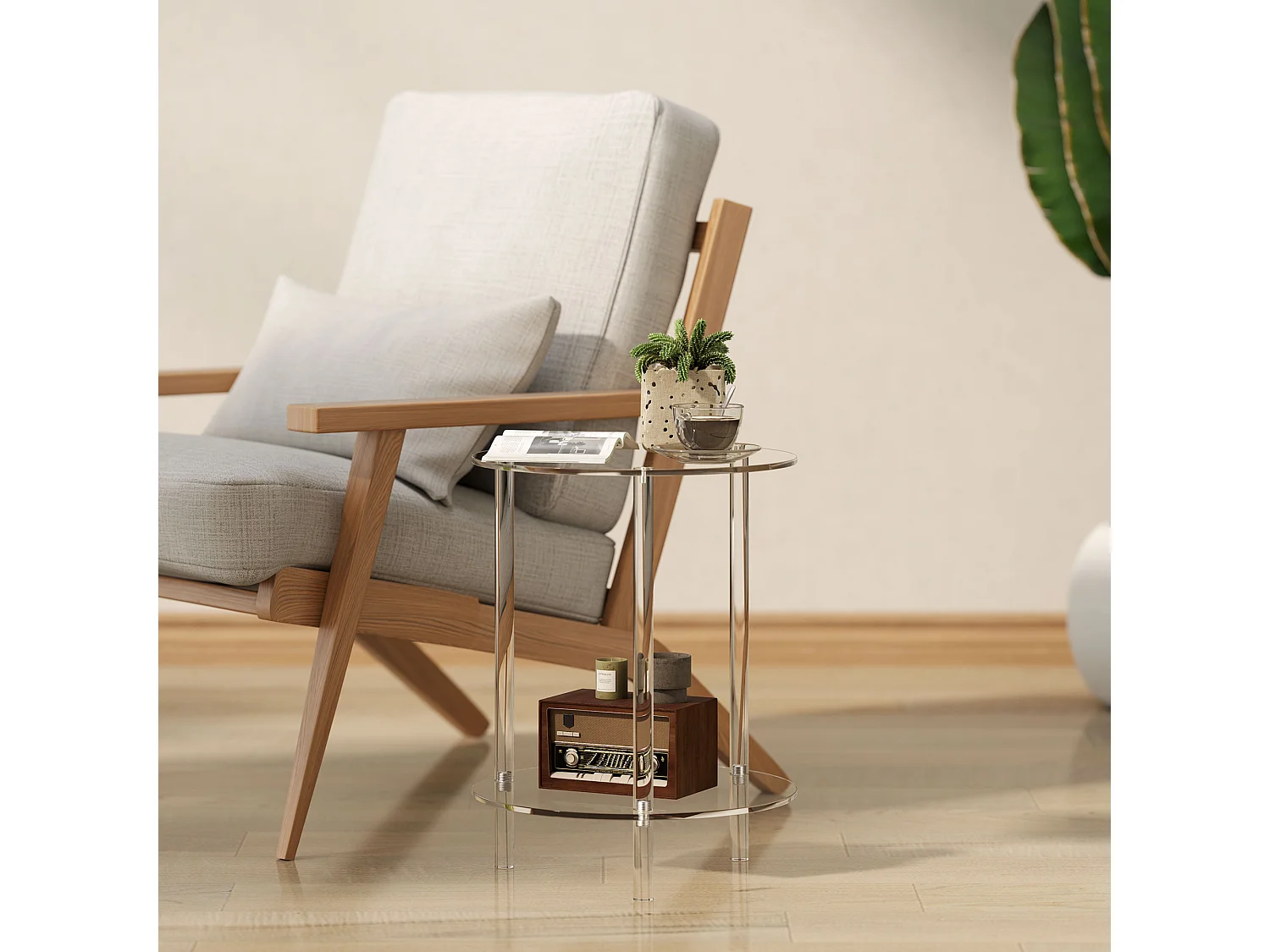 Tavolino basso e rotondo a 2 livelli in acrilico Ø40x50 cm