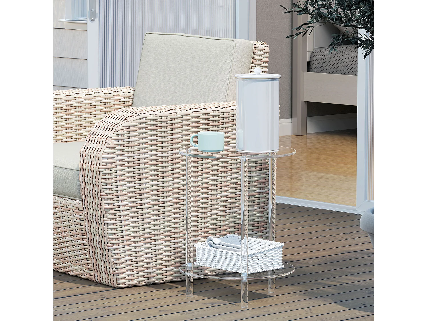 Tavolino basso e rotondo a 2 livelli in acrilico Ø40x50 cm