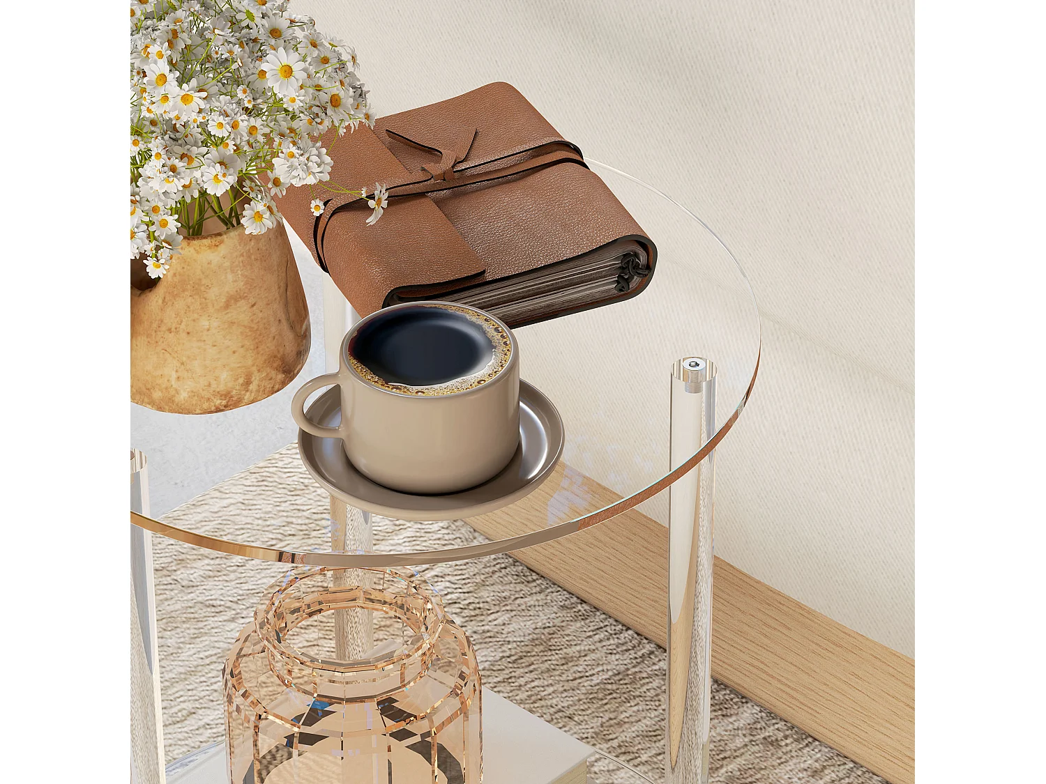 Tavolino basso e rotondo a 2 livelli in acrilico Ø40x50 cm