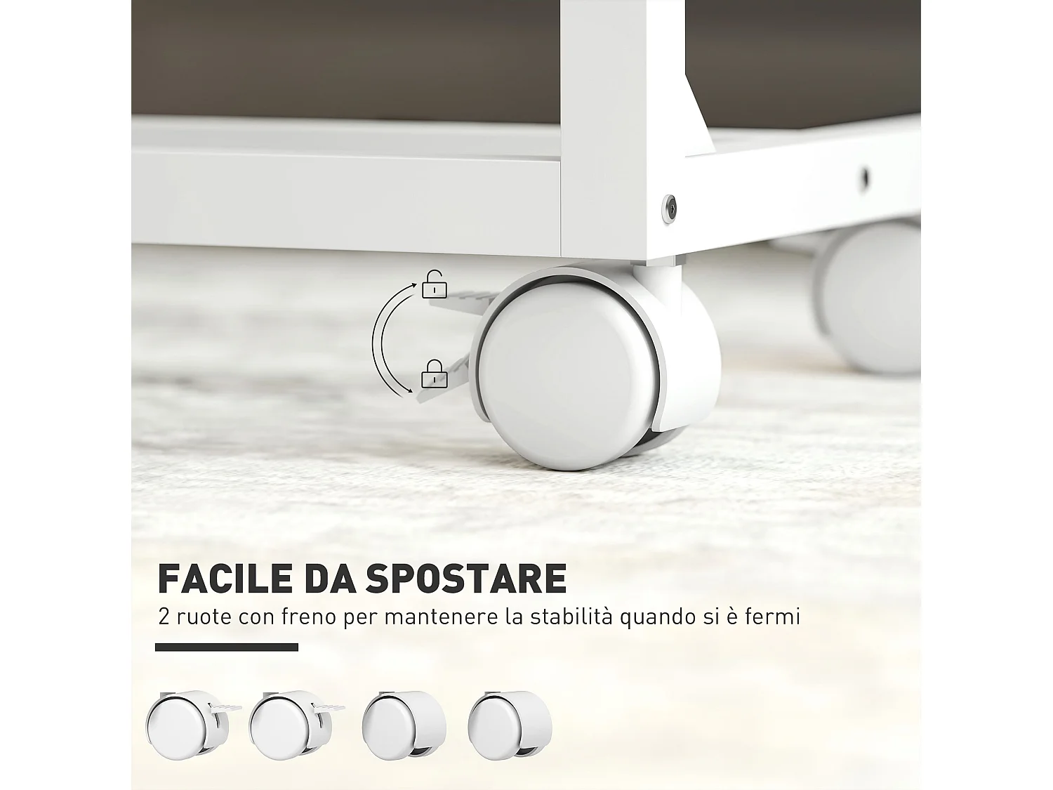 Tavolino da lavoro regolabile con piano inclinabile e 4 ruote