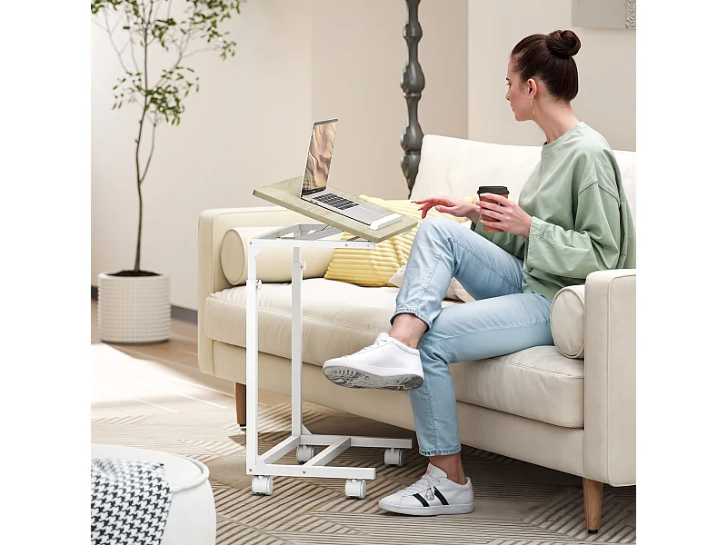 Tavolino da lavoro regolabile con piano inclinabile e 4 ruote