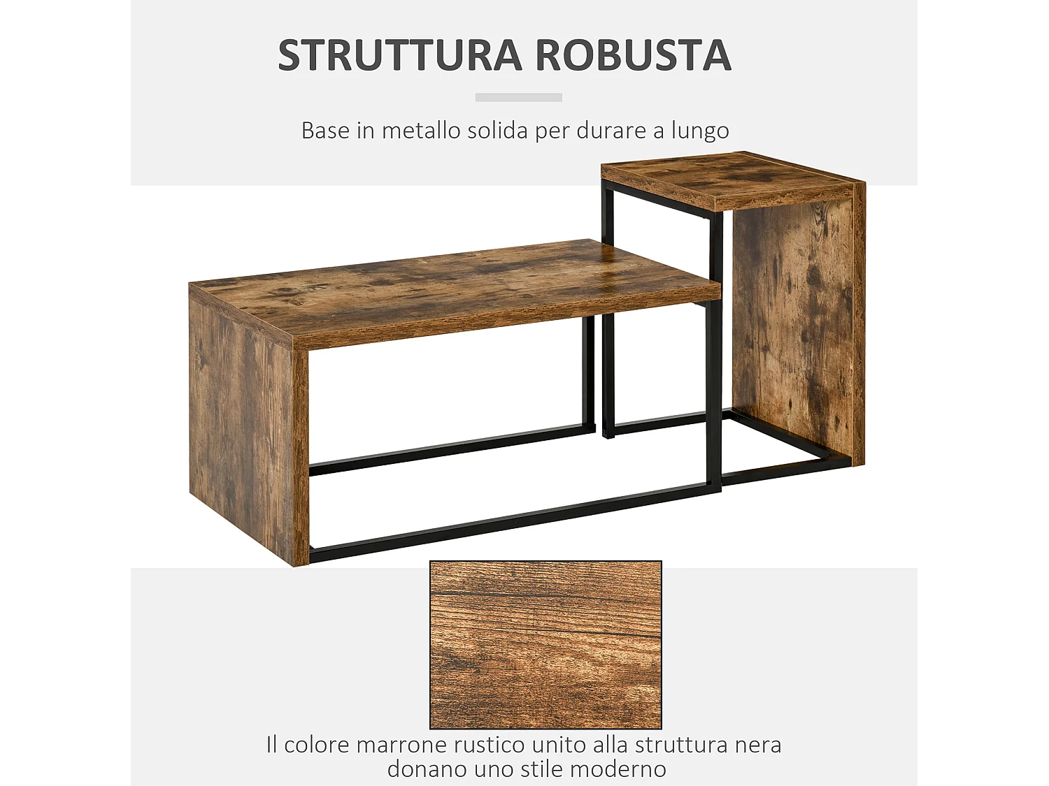 Set 2 tavolini da salotto salvaspazio in stile industriale