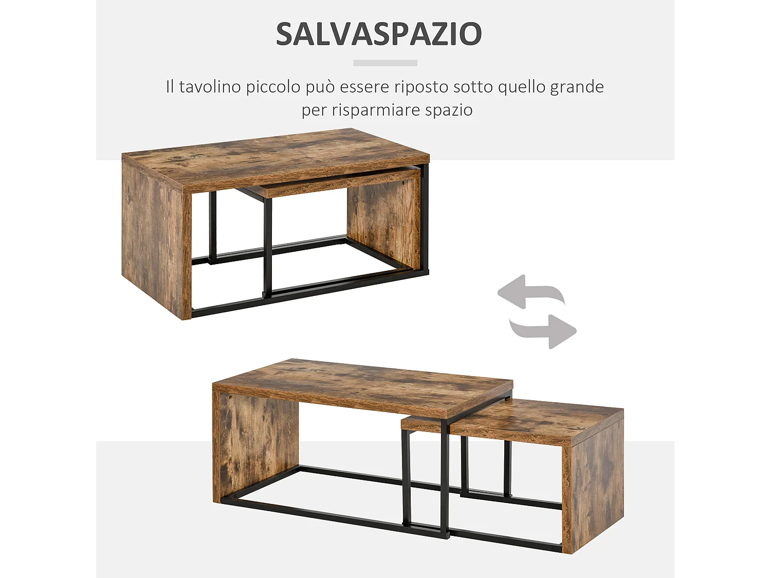 Set 2 tavolini da salotto salvaspazio in stile industriale