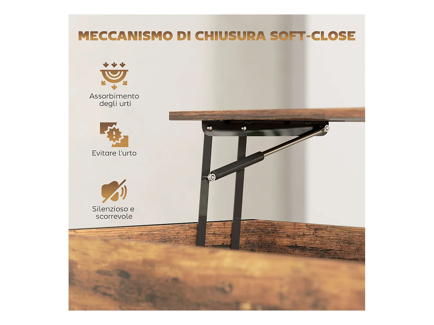 Tavolino da caffè sollevabile con contenitore in stile industriale