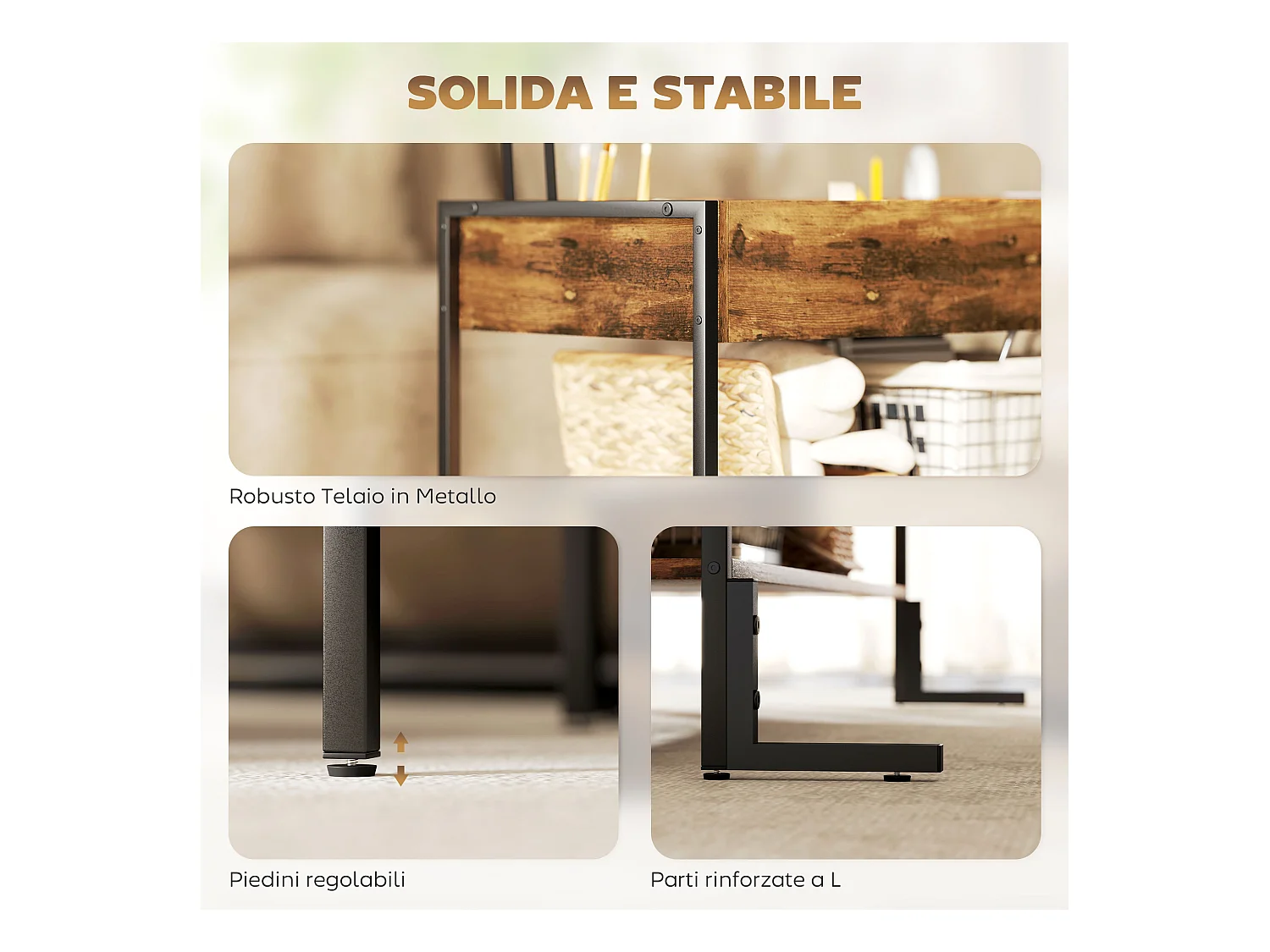 Tavolino da caffè sollevabile con contenitore in stile industriale