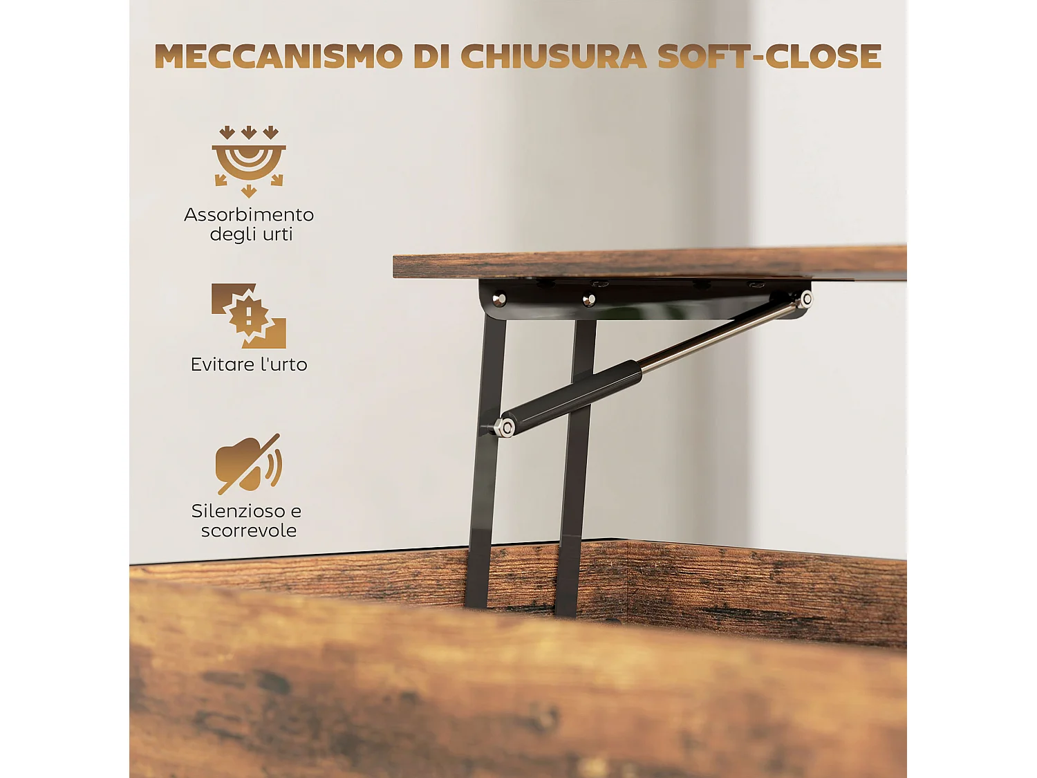 Tavolino da caffè sollevabile con contenitore in stile industriale