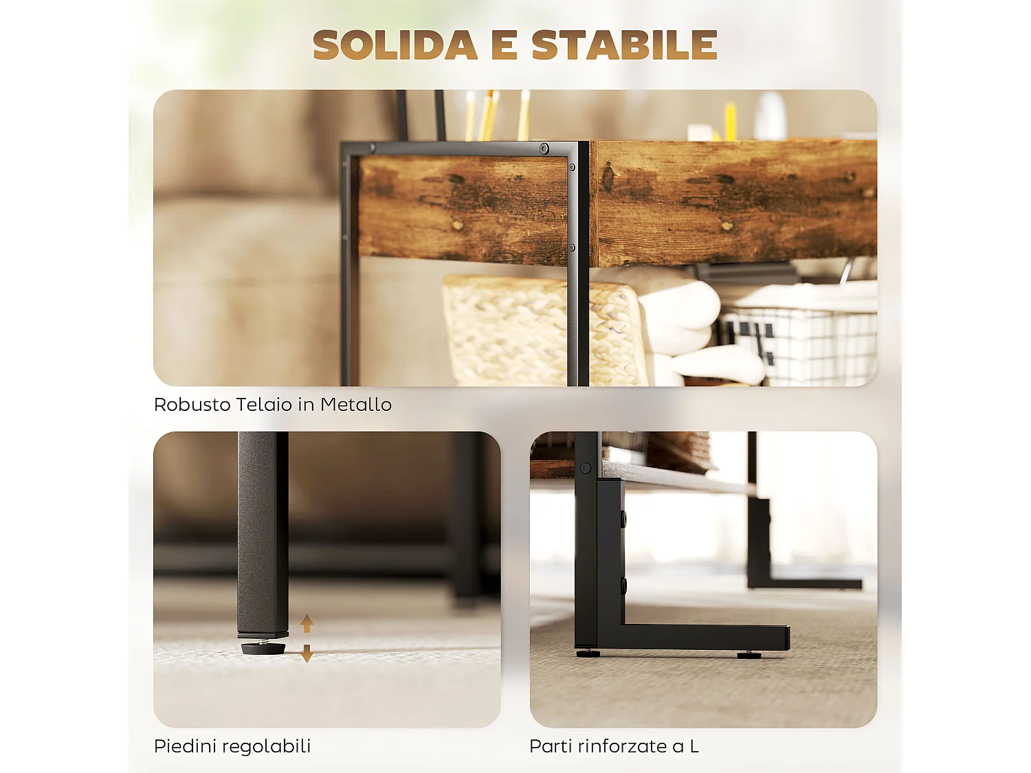 Tavolino da caffè sollevabile con contenitore in stile industriale