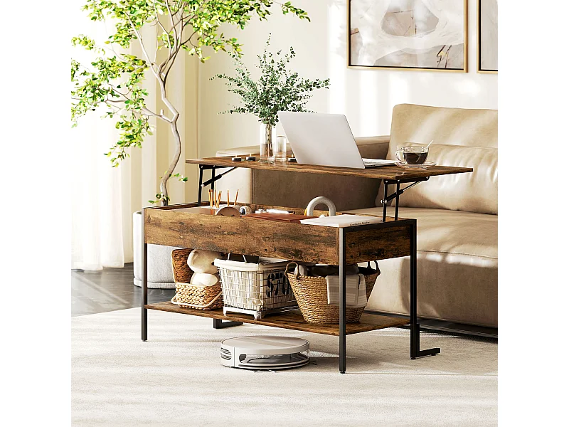 Tavolino da caffè sollevabile con contenitore in stile industriale