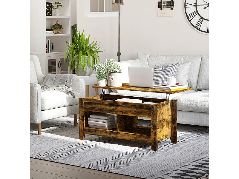 Tavolino contenitore con piano sollevabile in legno 105x50x49cm