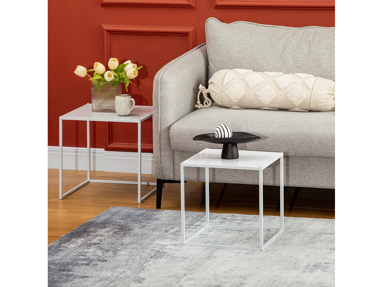 Set da 2 tavolini da caffè impilabili quadrati bianco