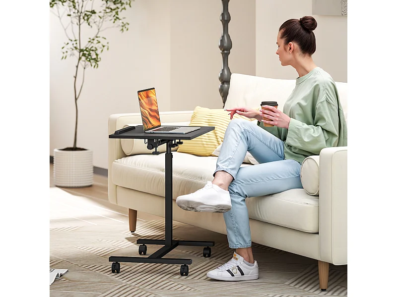 Tavolino porta pc con ruote bloccabili e piano inclinabile nero
