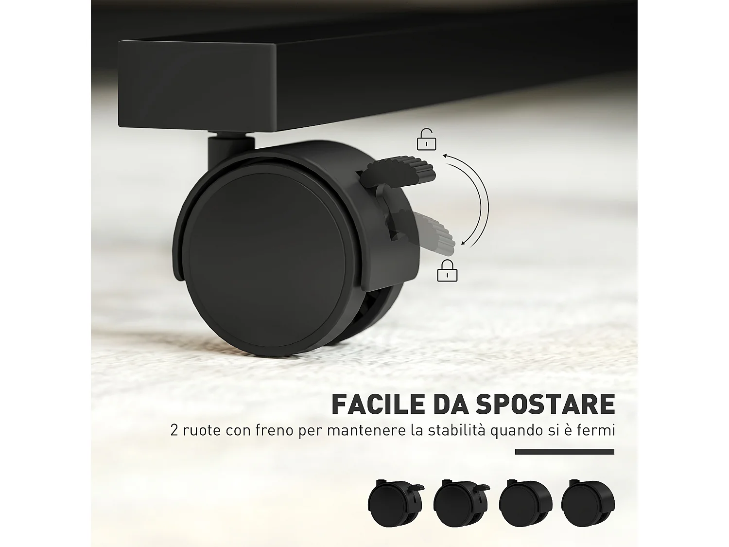 Tavolino porta pc con ruote bloccabili e piano inclinabile nero