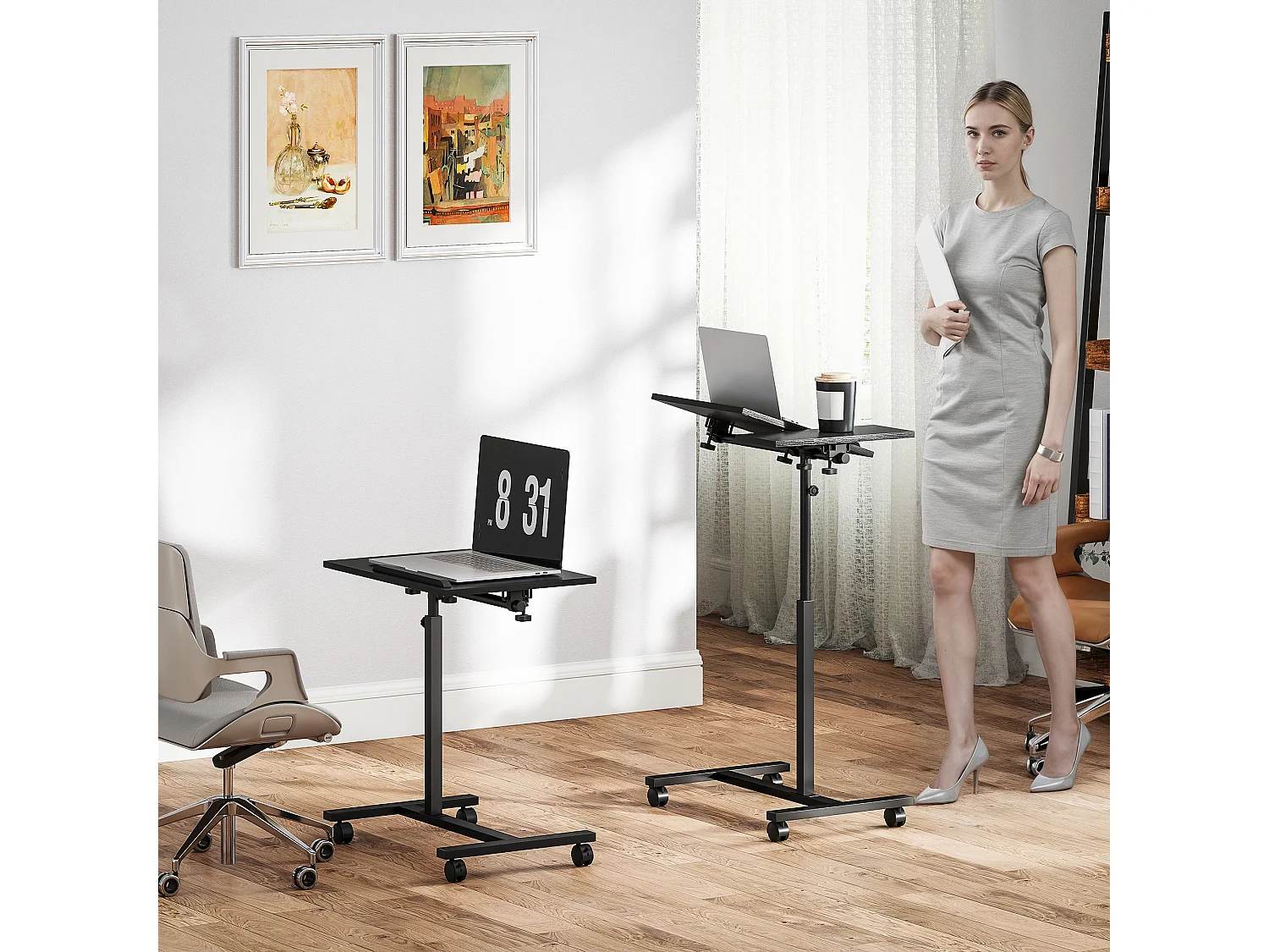 Tavolino porta pc con ruote bloccabili e piano inclinabile nero