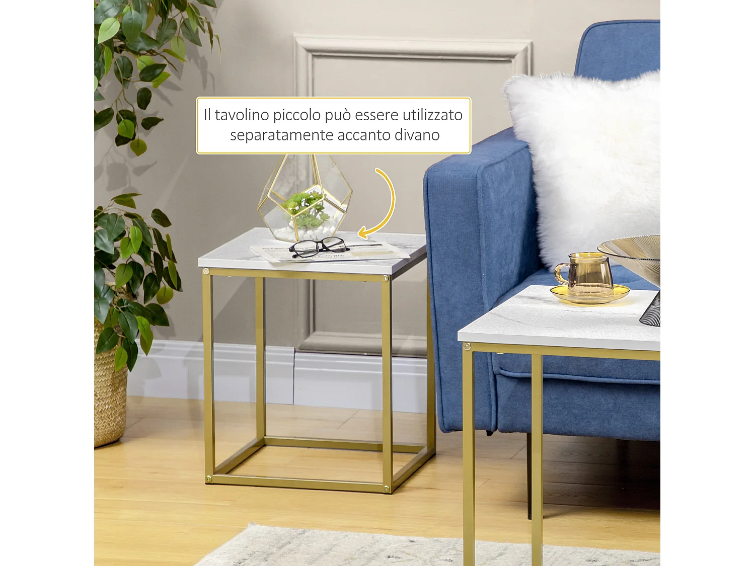 Tavolino da salotto set 2pz impilabile in truciolato e acciaio