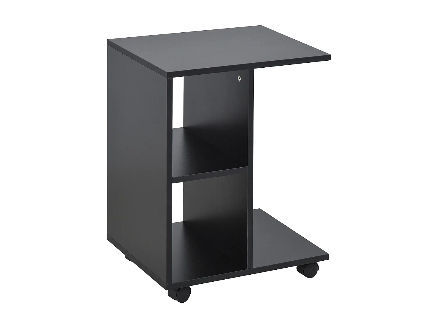 Tavolino da salotto a c 2 ripiani aperti 4 ruote girevoli nero