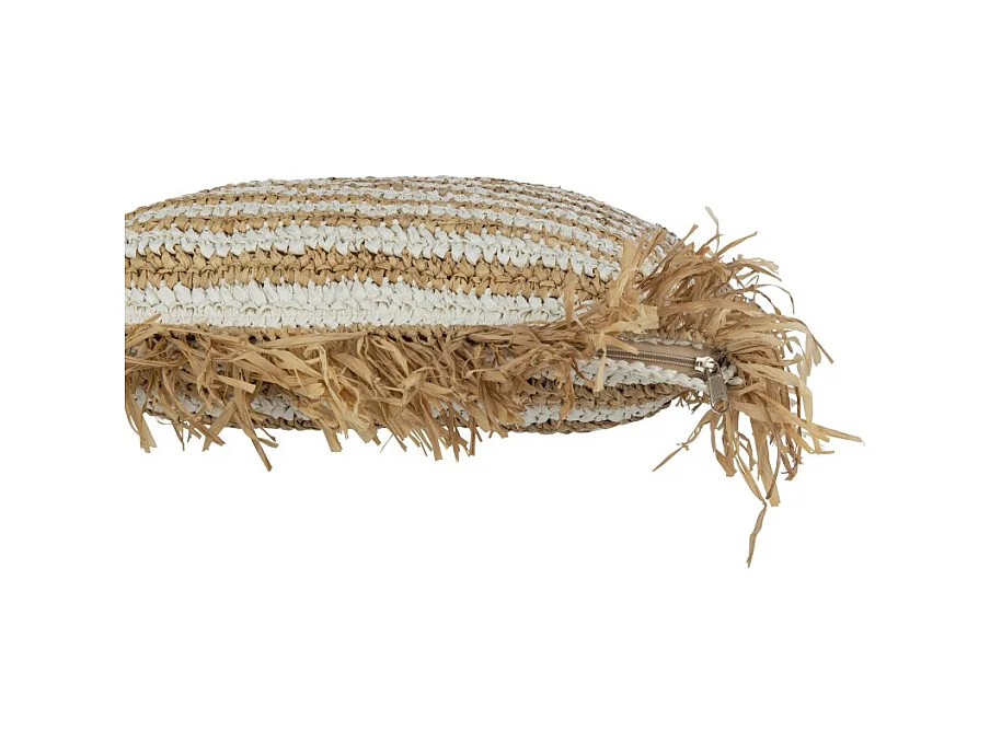 Cojín a rayas con flecos en textil blanco 45x45x15 cm